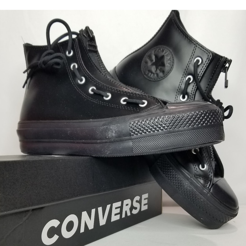 Converse Women's CTAS Lift Leather Platform Hi Tops Size 6 Black A12476C NWT